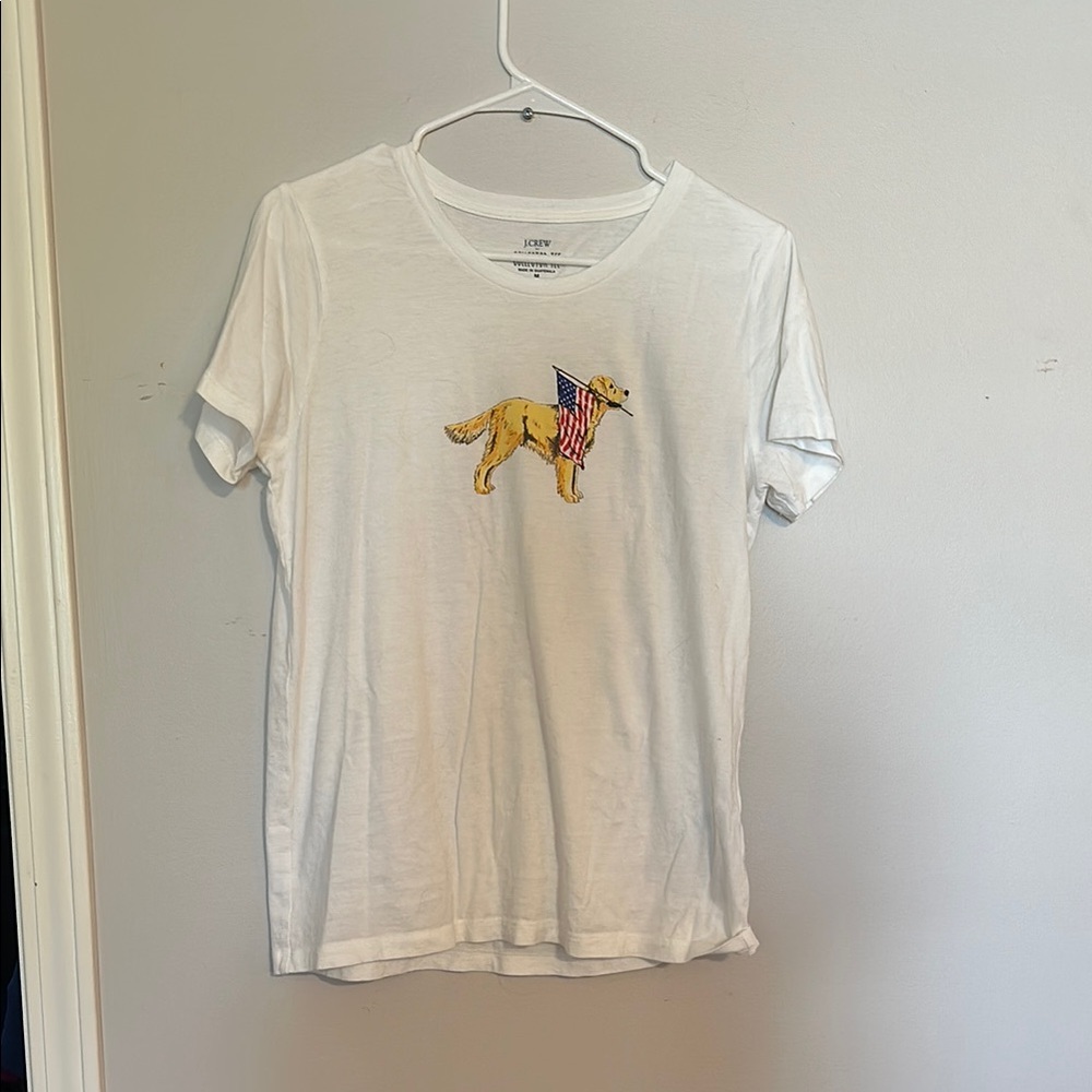 J. Crew White Tee with Dog and Flag Graphic